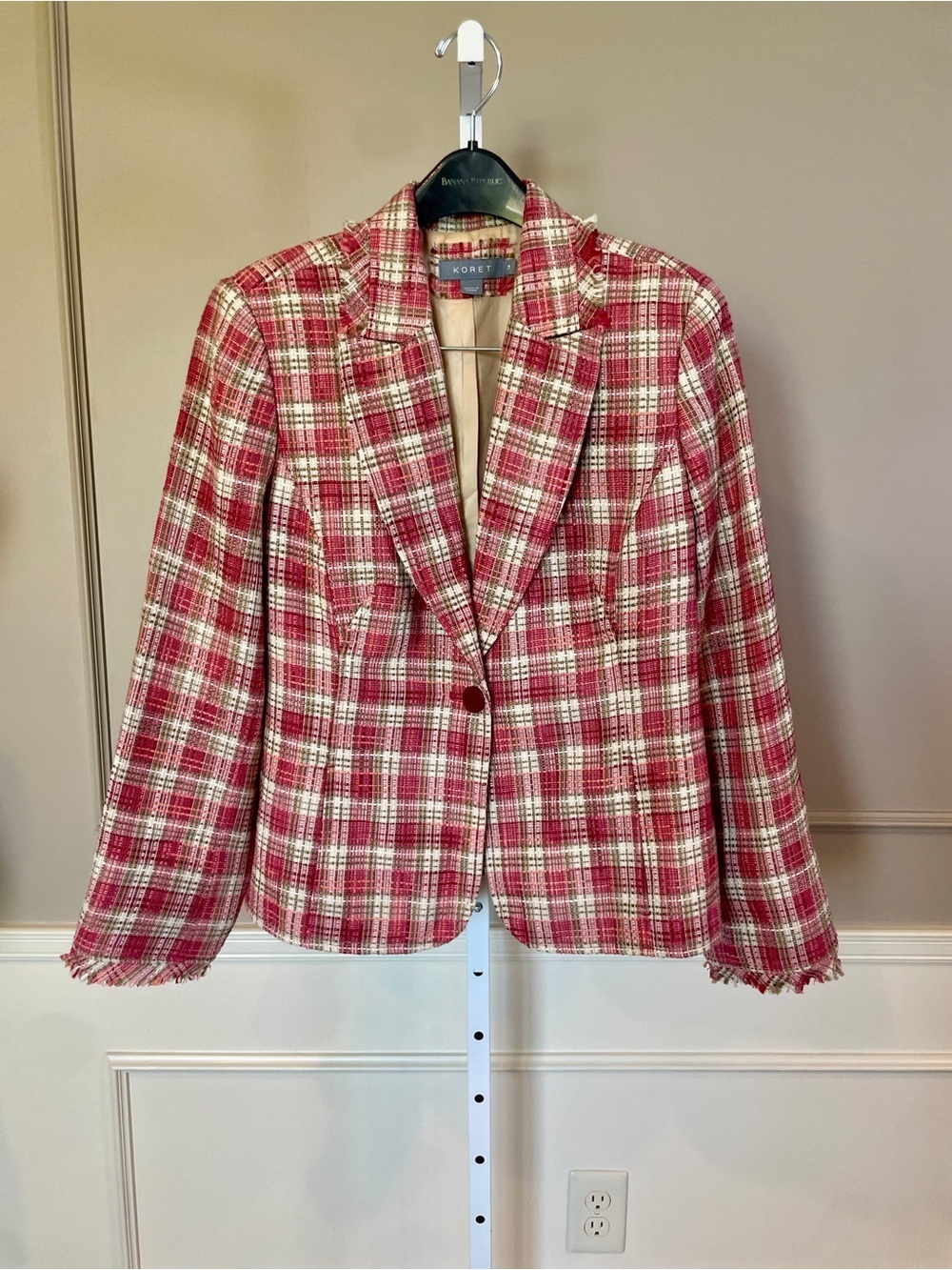 Koret 14 Vintage Tweed Plaid Women's Blazer Jacket Pink Green Cottagecore